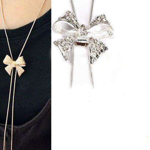 LADIES SWEET CRYSTAL BOWKNOT WITH RHINESTONE NECKLACE